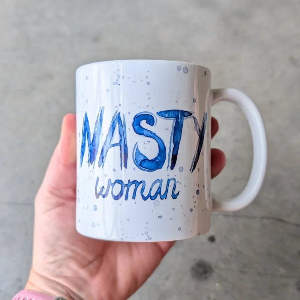 Society6 Nasty Woman White Blue Watercolor Ceramic Coffee Mug 11oz